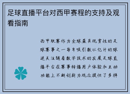 足球直播平台对西甲赛程的支持及观看指南
